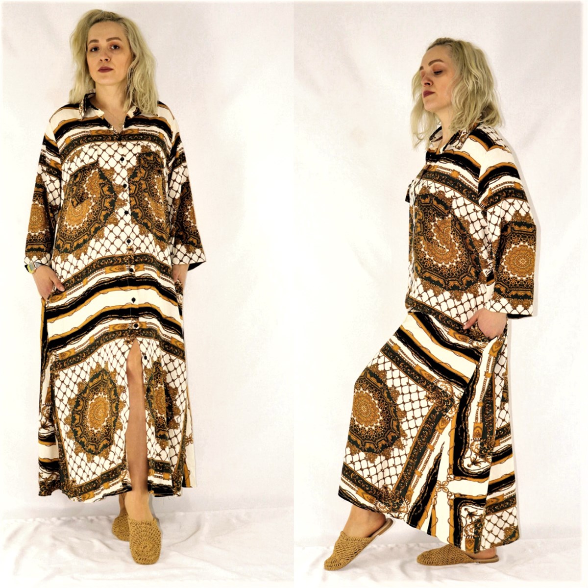 Şal Desenli Gömlek Elbise