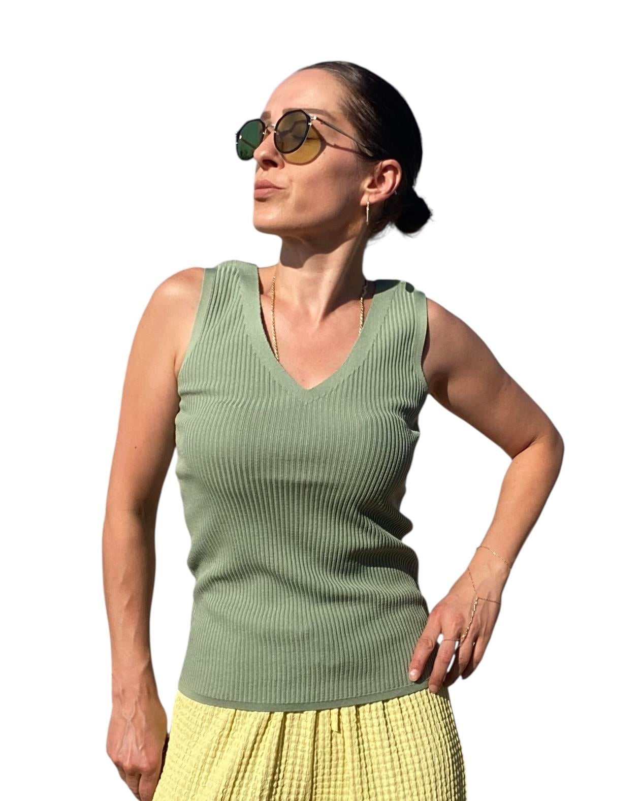 Soft Yeşil Mavi V Yaka Triko Atlet