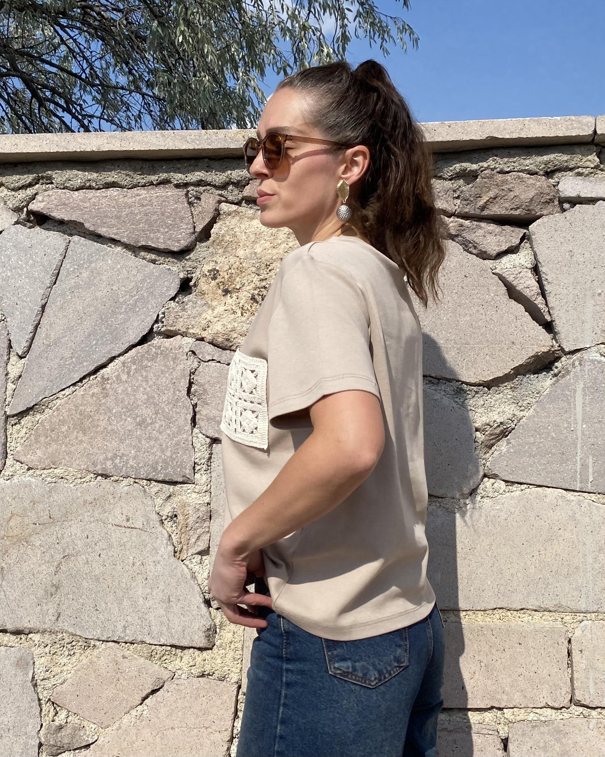 Vizon Bisiklet Yaka Örgü Cep Detaylı Tişört