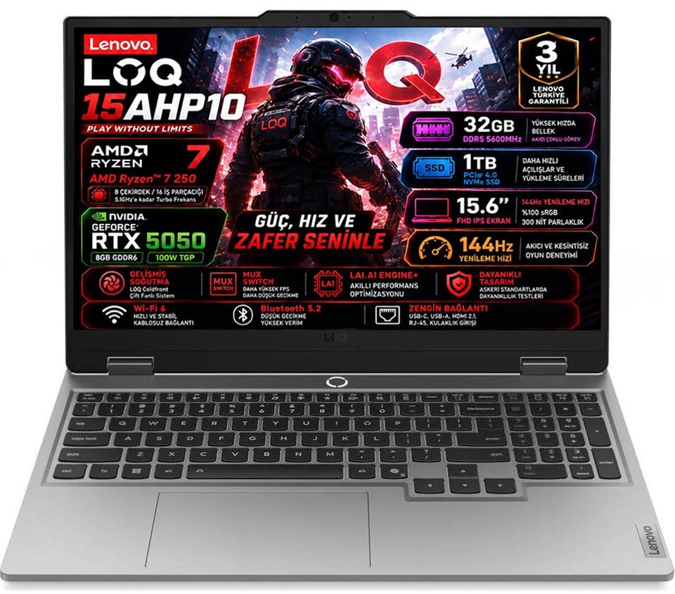 Lenovo LOQ 15AHP10 AMD Ryzen 7 250 32GB 1TB SSD RTX 5050 8GB (100W) 15.6