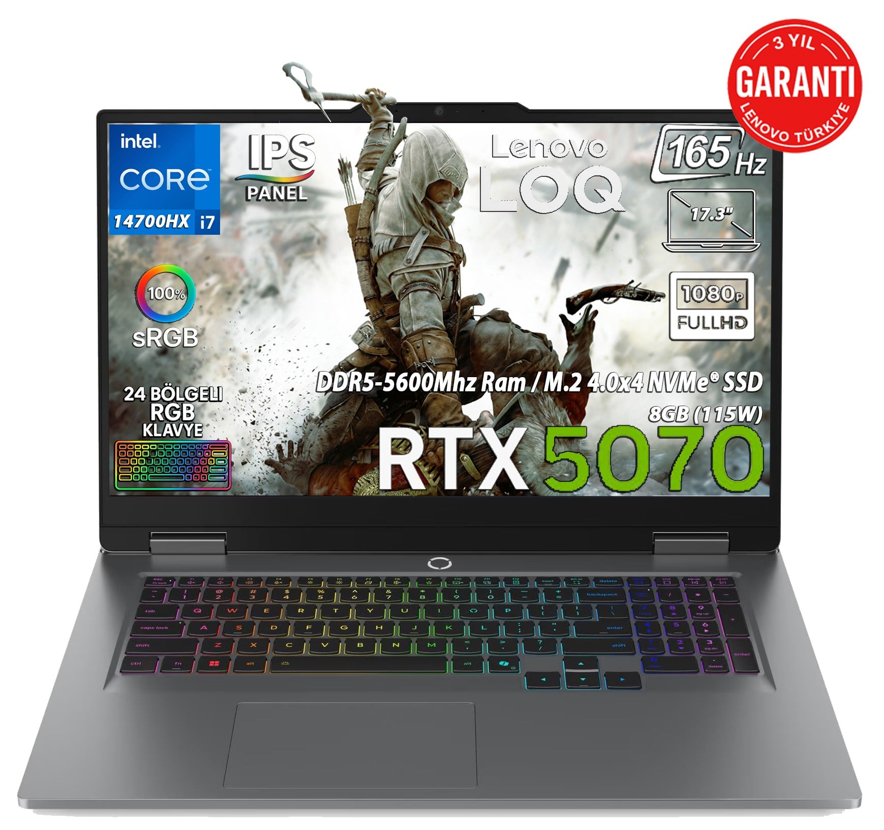 Lenovo Loq 17IRX10 Intel Core I7-14700HX 32GB 1tb SSD Geforce Rtx 5070 8gb (115W) 17.3