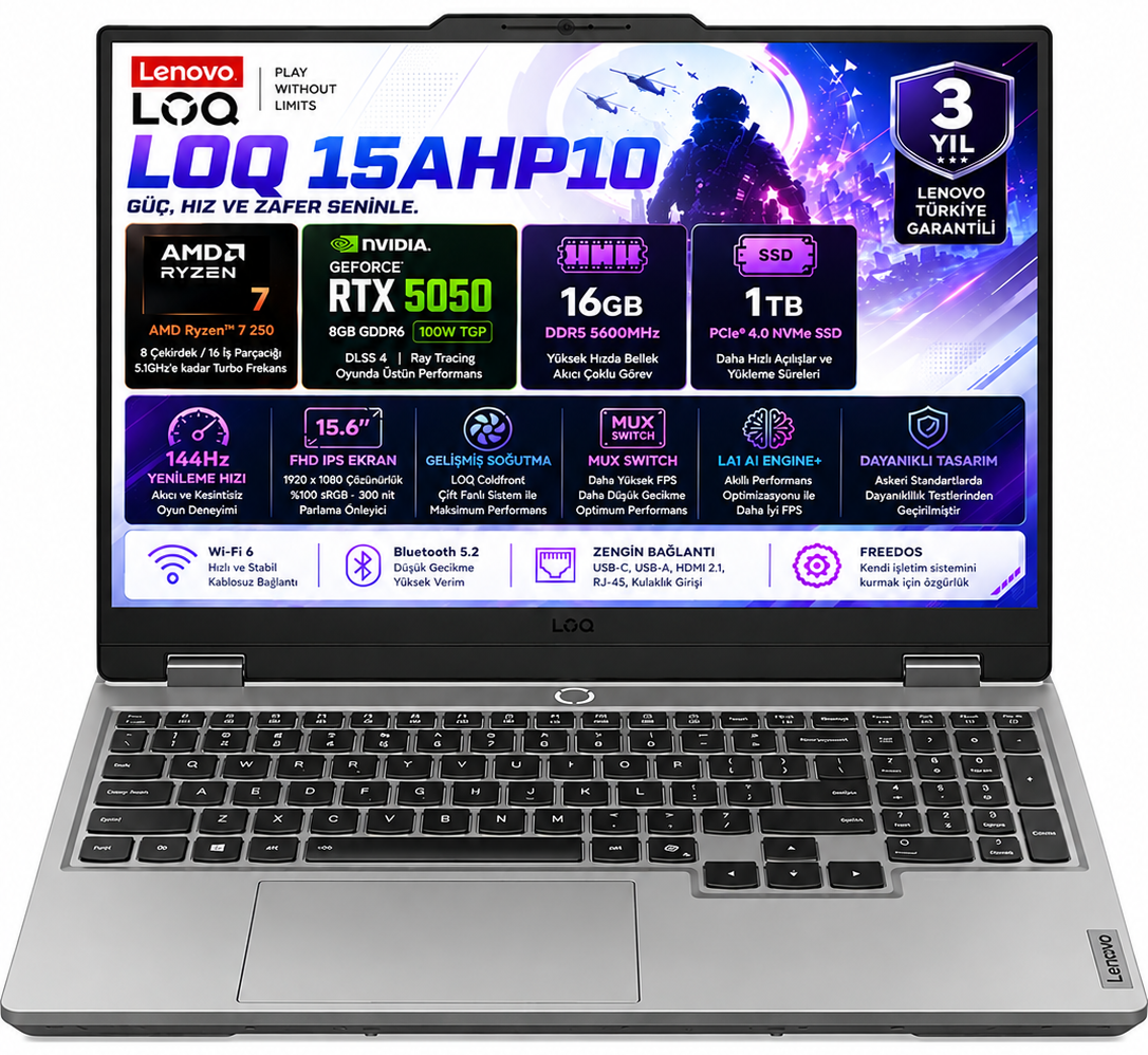 Lenovo LOQ 15AHP10 AMD Ryzen 7 250 16GB 1TB SSD RTX 5050 8GB (100W) 15.6