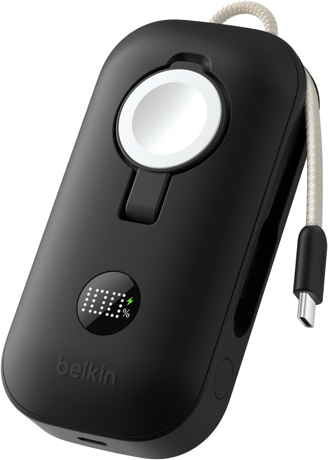 Belkin BoostCharge Pro 10K mAh Power Bank ve Apple Watch Şarj Cihazlı, Entegre Örgülü USB-C Kablo ve Dijital Ekranlı Taşınabilir Şarj Cihazı, 45 W, Siyah