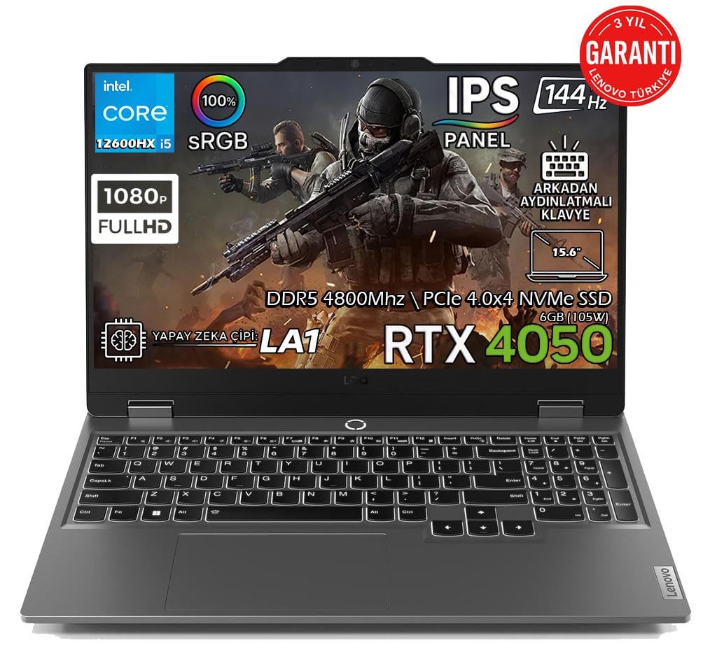 Lenovo Loq 15IAX9 Intel Core I5-12600HX 16GB 1tb SSD Geforce Rtx 4050 6gb (105W) 15.6