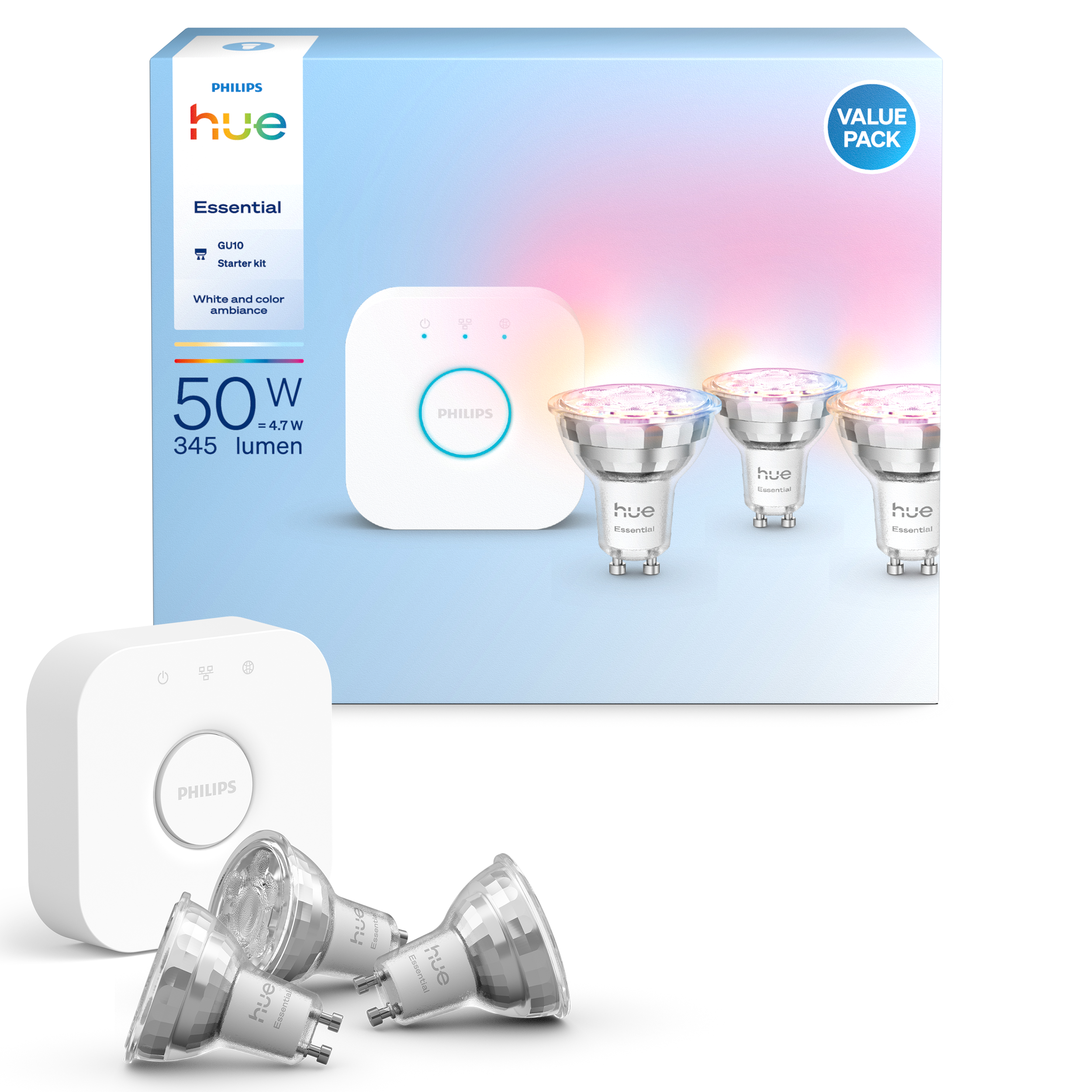 Philips Hue Essential 3'lü GU10 Spot Başlangıç Seti 345 Lumen