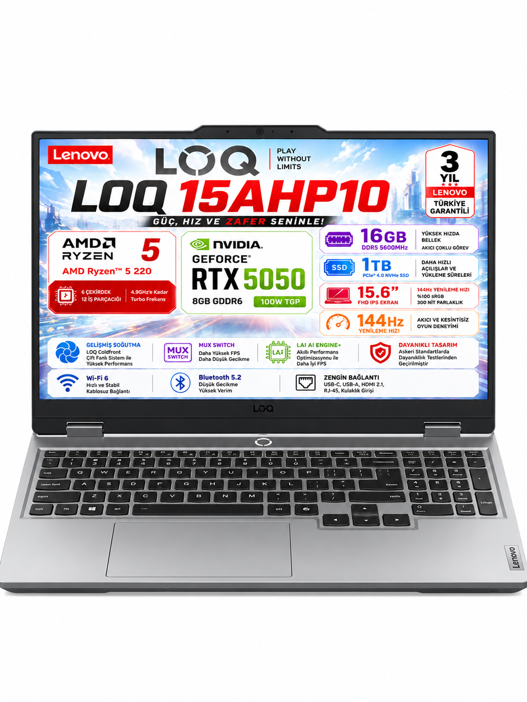 Lenovo LOQ 15AHP10 AMD Ryzen 5 220 16GB 1TB SSD RTX 5050 8GB (100W) 15.6