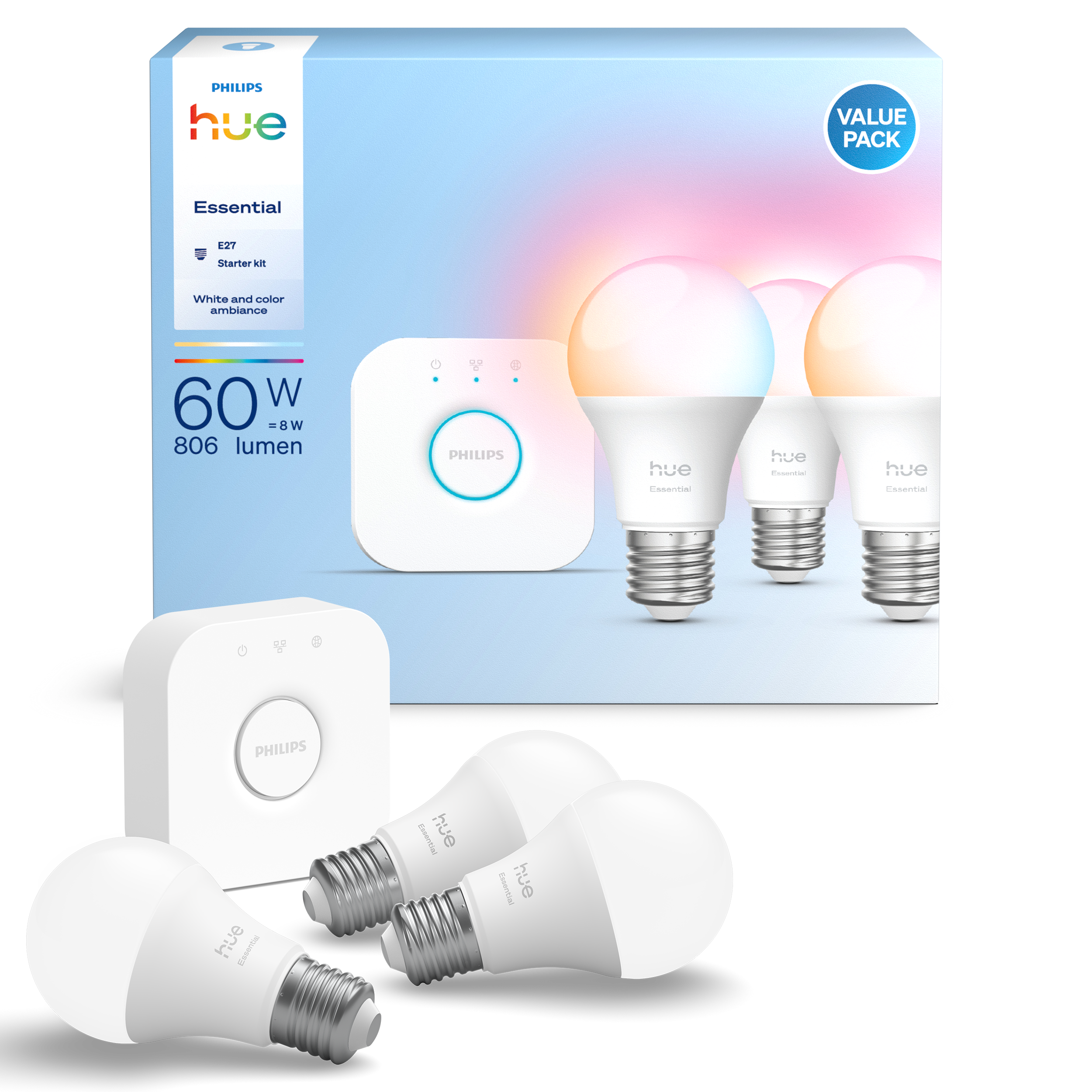 Philips Hue Essential 3'lü E27 Ampul Başlangıç Seti 806 Lumen