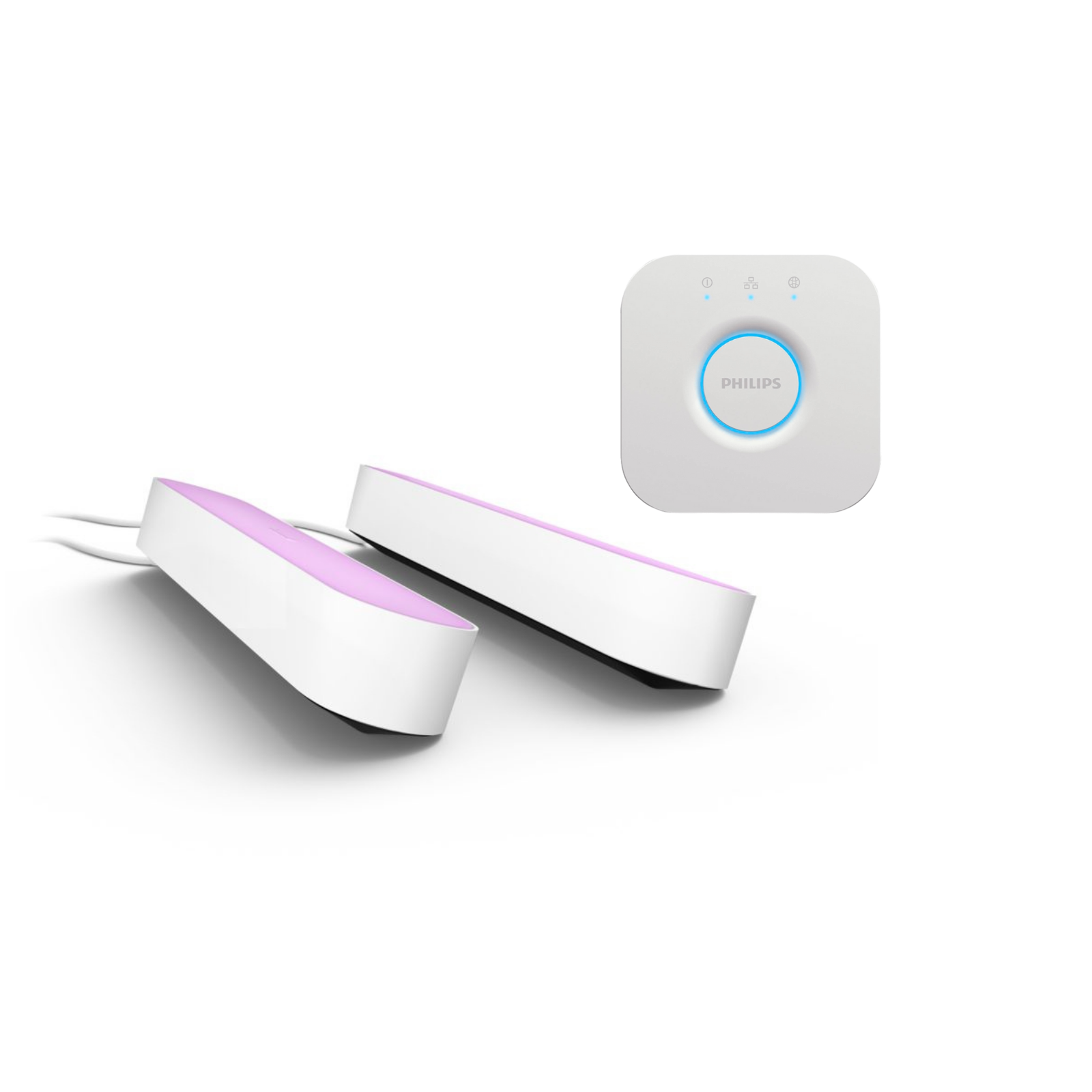 Philips Hue Beyaz ve Renkli Ambians Play Akıllı Çubuk Lamba İkili Paket ve Hue Bridge, Beyaz
