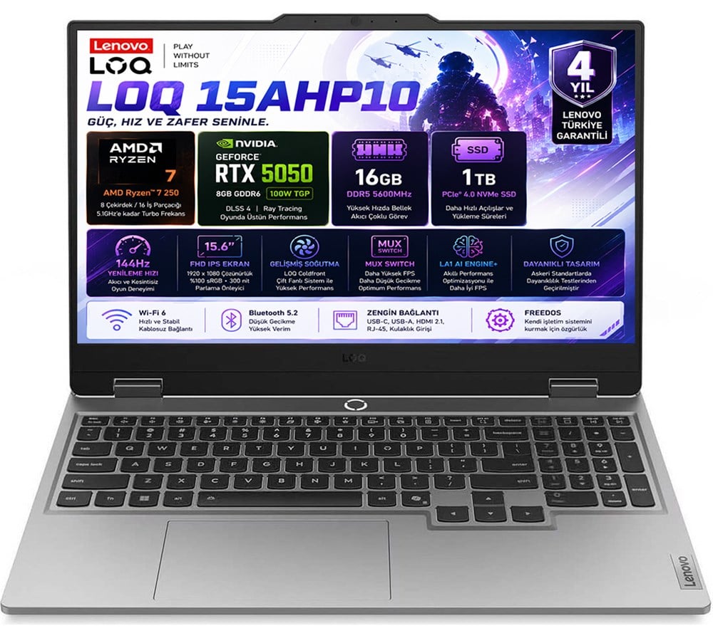 Lenovo LOQ 15AHP10 AMD Ryzen 7 250 16GB 1TB SSD RTX 5050 8GB (100W) 15.6