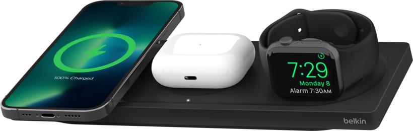 Belkin BoostCharge PRO Magsafe 3in1 Kablosuz Şarj Pedi (Apple Watch Series 7, 8, Ultra için Hızlı Şarj)  