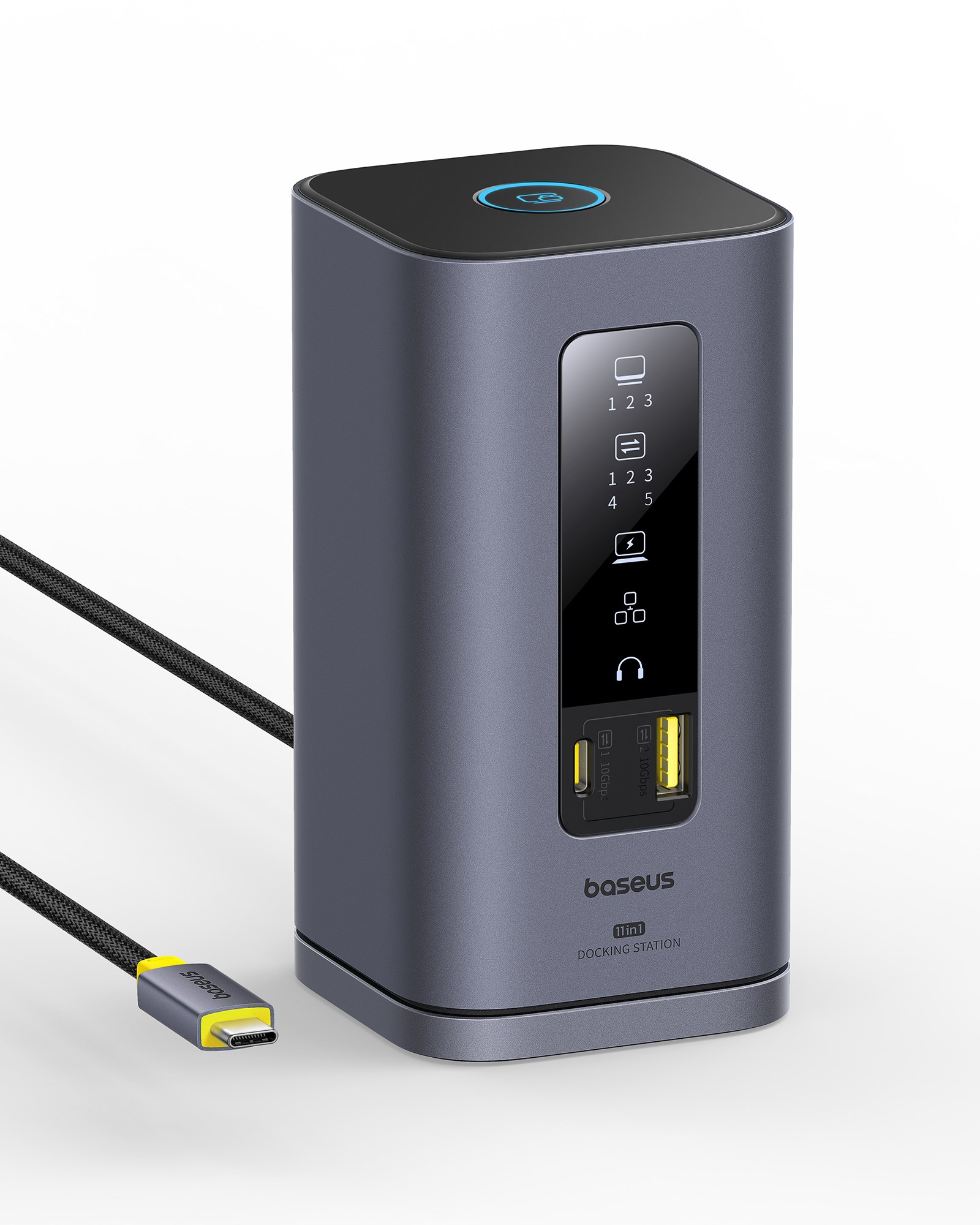 Baseus Docking Station Spacemate Serisi 11'i 1 arada yerleştirme istasyonu, 3 monitör, 2 x HDMI 1 x DP 4K @ 60Hz, 3 x USB-A/C 10 Gbps, 1 Gbps Ethernet, 100 W PD