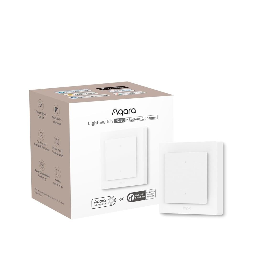 Aqara Akıllı Işık Anahtarı H2 2 Tuş-1 Kanal WS-K07D (Apple Home Destekli)
