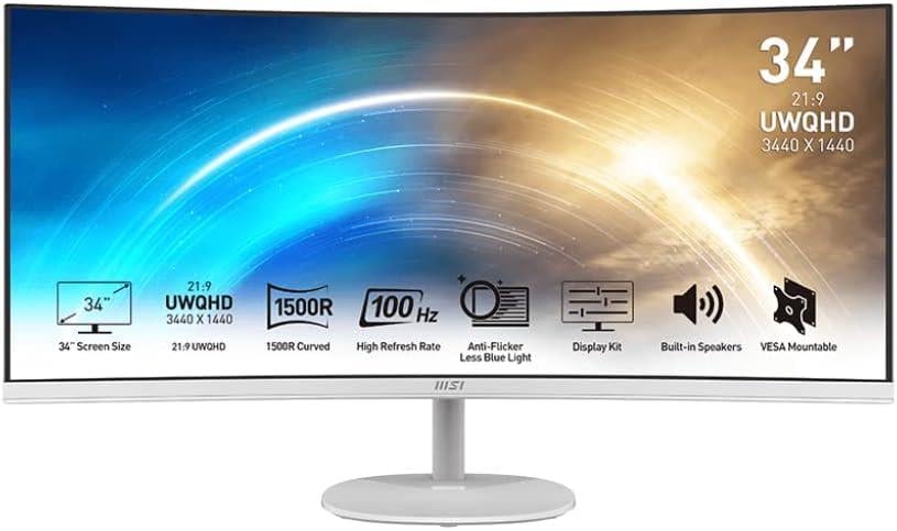 MSI 34 PRO MP341CQW 3440x1440 (UWQHD) CURVED 1500R VA 100HZ 1MS ANTI-GLARE BEYAZ MONITOR