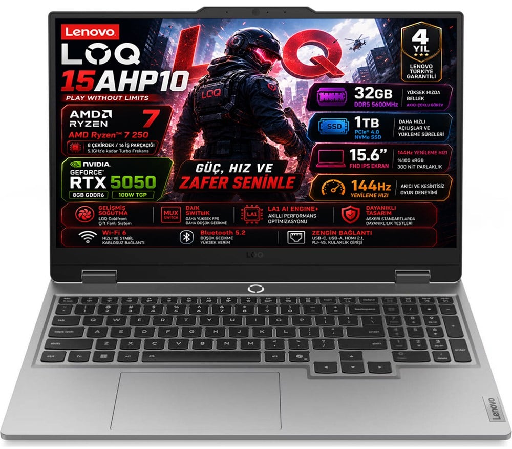 Lenovo LOQ 15AHP10 AMD Ryzen 7 250 32GB 1TB SSD RTX 5050 8GB (100W) 15.6