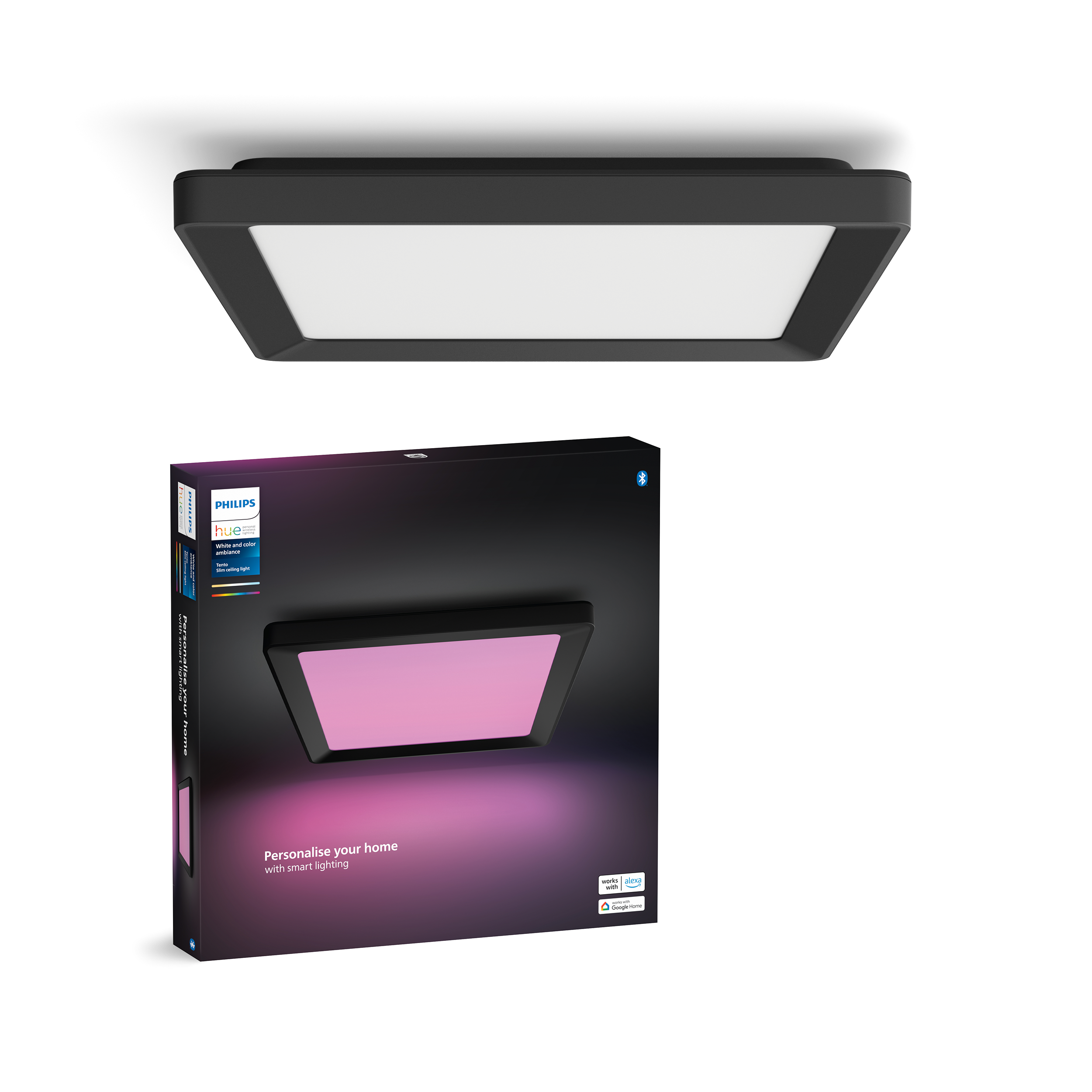 Philips Hue Tento Siyah Sıva Üstü RGB Akıllı LED Panel Tavan Armatürü 30x30cm 1340 Lumen