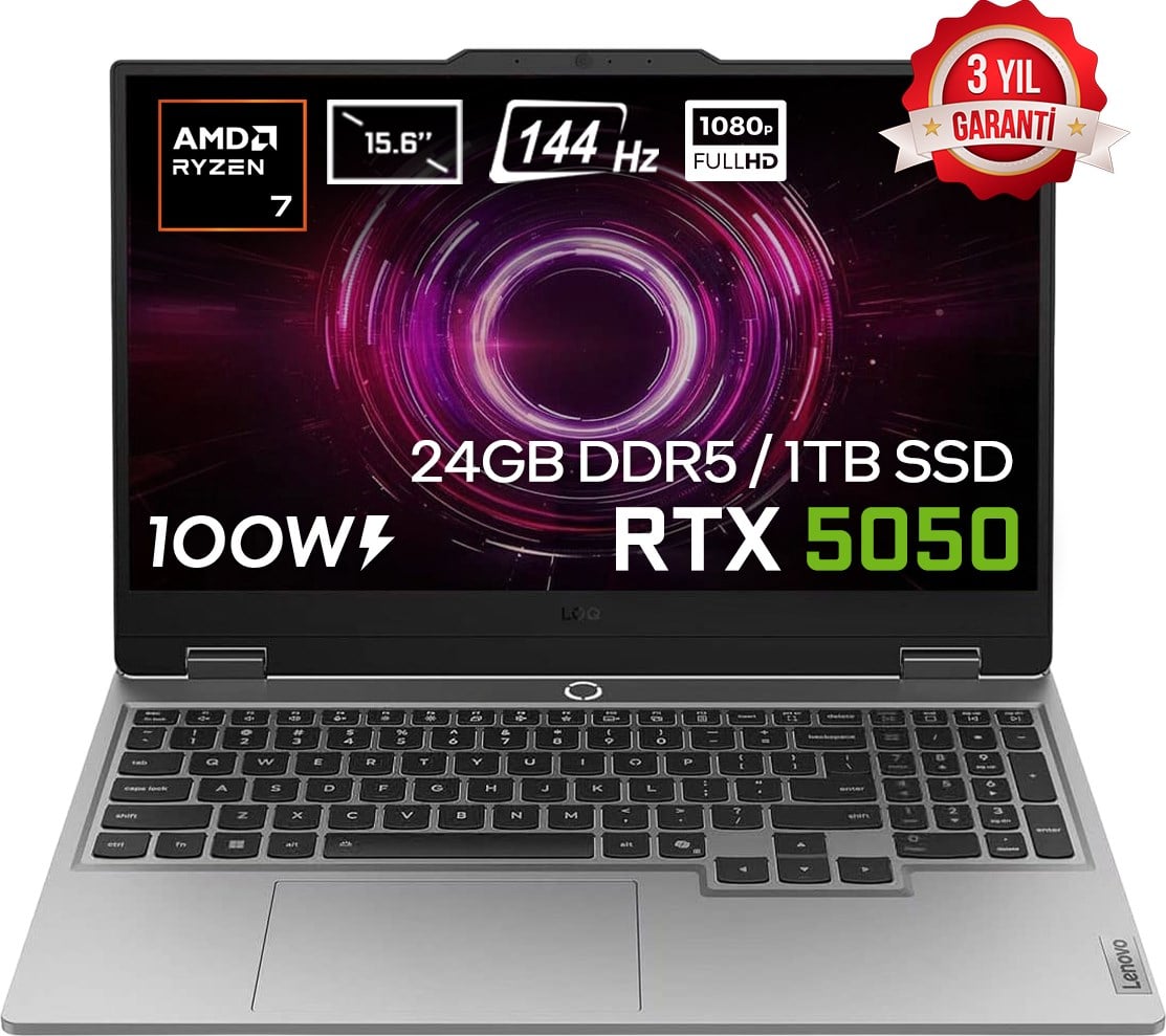 Lenovo LOQ 15AHP10 AMD Ryzen 7 250 24GB 1TB SSD RTX 5050 8GB (100W) 15.6