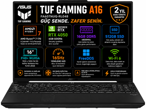 Asus TUF Gaming A16 FA607NUQ-RL048-Gaming AMD Ryzen 7 170 16GB 512GB SSD RTX 4050 6GB 16