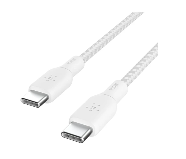 Belkin Usb-C - Usb-C Kablosu, 100 W Güç Dağıtımı Çift Örgülü Naylon Kılıflı Usb-If Sertifikalı 2.0 Şarj Kablosu (2 M) Beyaz
