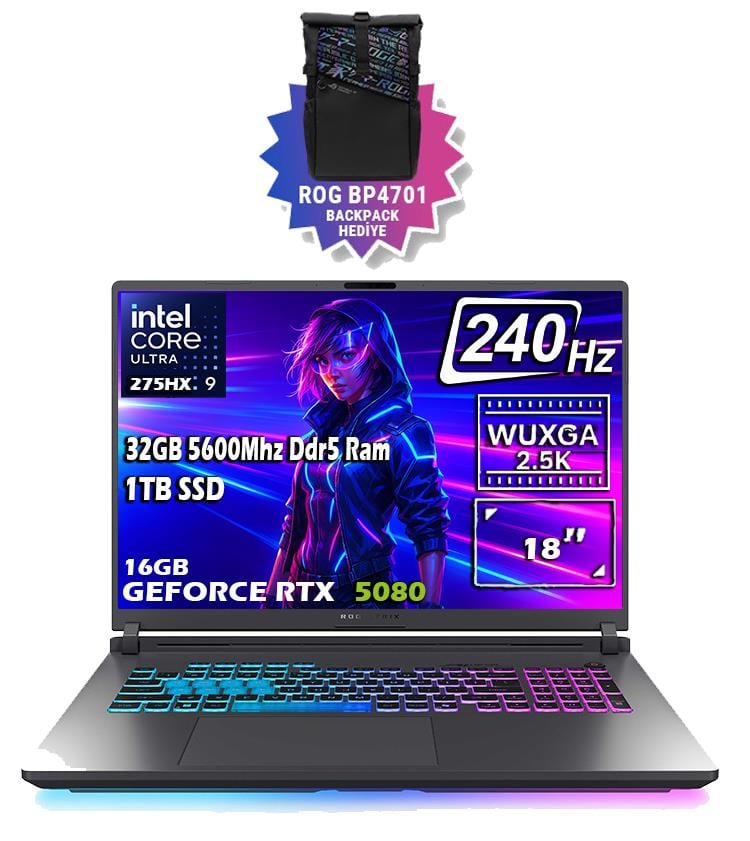 Asus ROG Strix G18 G815LW-S9129-Gaming Intel® Core Ultra 9 Processor 275HX 32GB 1TB SSD 16GB NVIDIA GeForce RTX 5080 240Hz 18