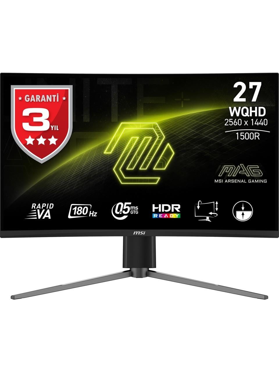 MSI 27 MAG 27CQ6PF 2560x1440 (WQHD) 16:9 CURVE 1500R RAPID VA 180HZ 0.5MS FREESYNC GAMING MONITOR