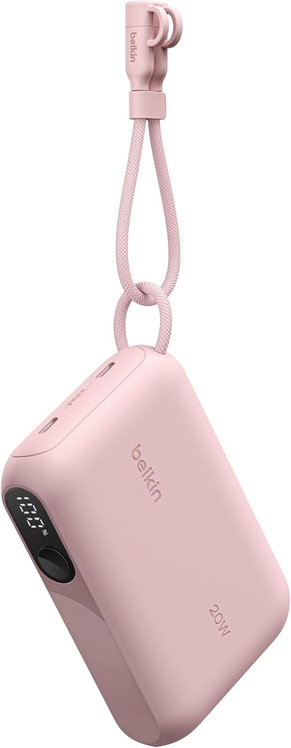 Belkin BoostCharge Dijital Ekranlı 10000 mAh 20W Hızlı Şarj Powerbank, Pembe