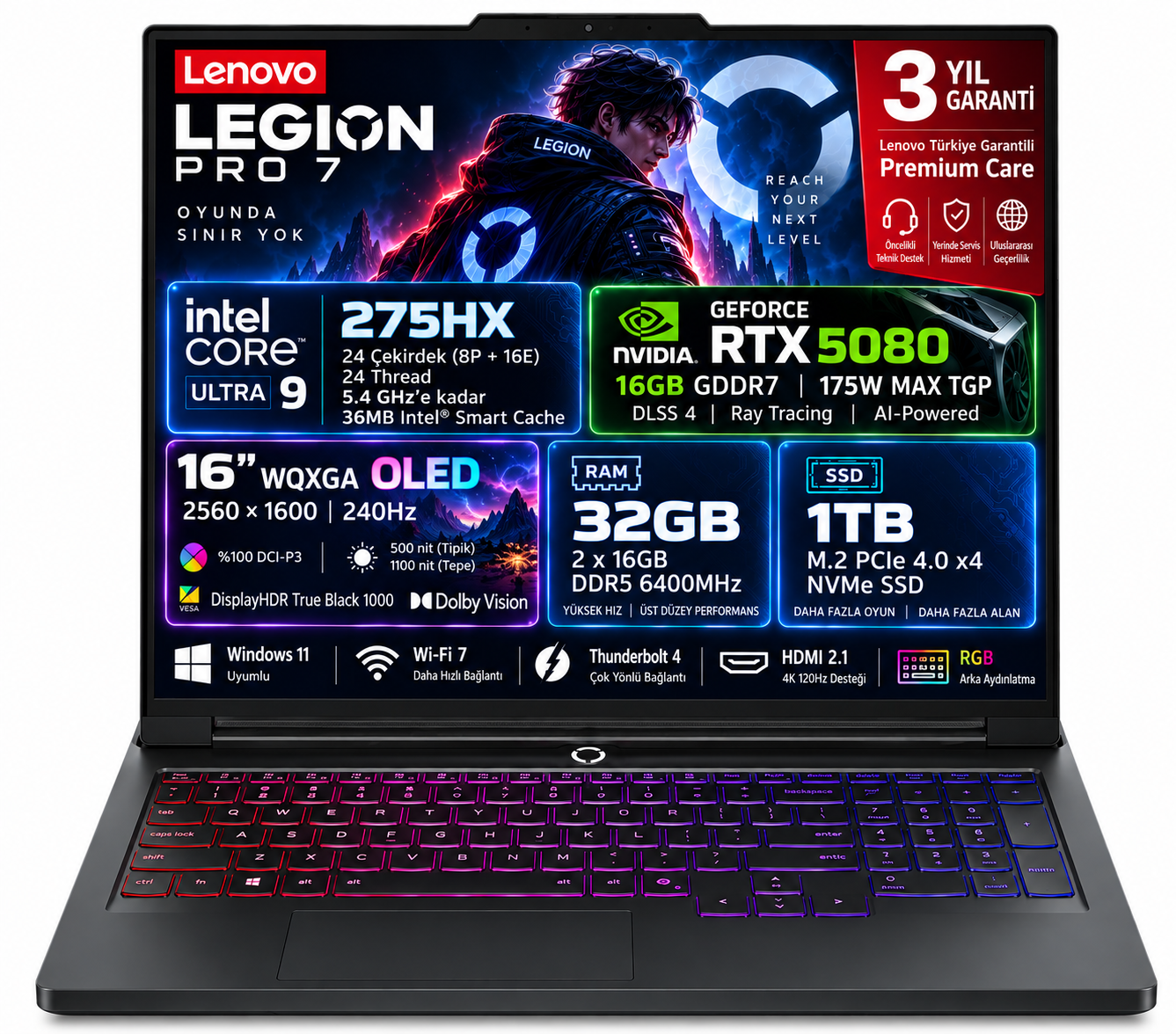 Lenovo Legion Pro 7 16IAX10H Intel Core Ultra 9 275HX 32GB 1TB SSD RTX 5080 16GB (175W) 16