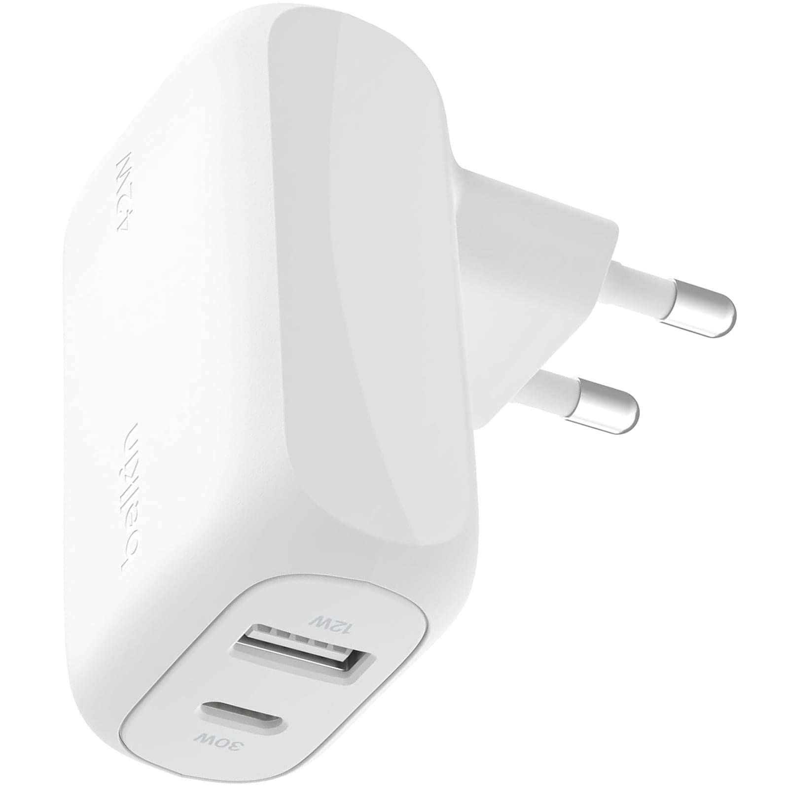 Belkin BoostCharge 42W 2 Portlu Duvar Şarj Cihazı, USB-C + USB-A Şarj Cihazı
