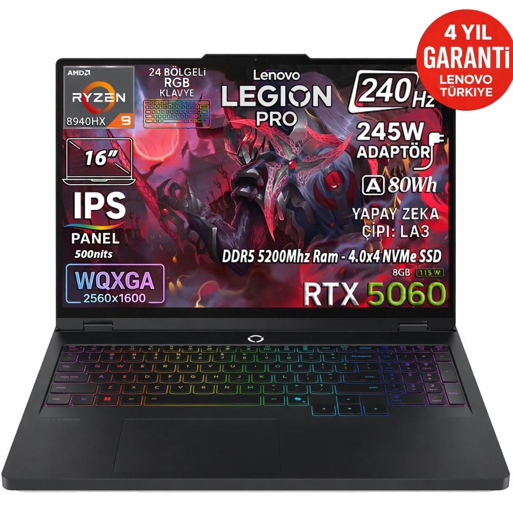 Lenovo Legion Pro 5 16ADR10 Amd Ryzen 9 8940HX 32GB 1TB SSD RTX 5060 8GB (115W) 16