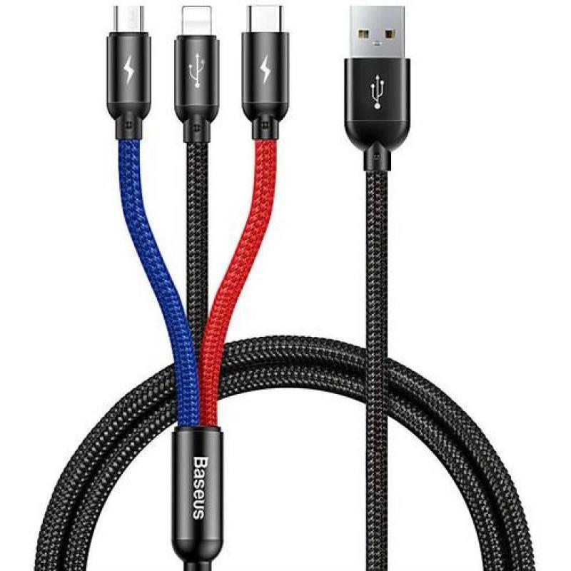 Baseus Three Primary Colors 3'ü 1 arada Kablo USB-C / Lightning / Micro 3,5A 0,3m