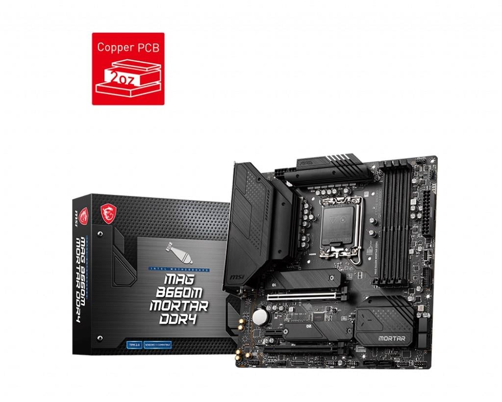 MSI MAG B660M MORTAR DDR4 SOKET 1700 DDR4 4800 (OC) HDMIDP PCI-E GEN 4 M.2 USB3.2 1X 2.5G LAN MATX