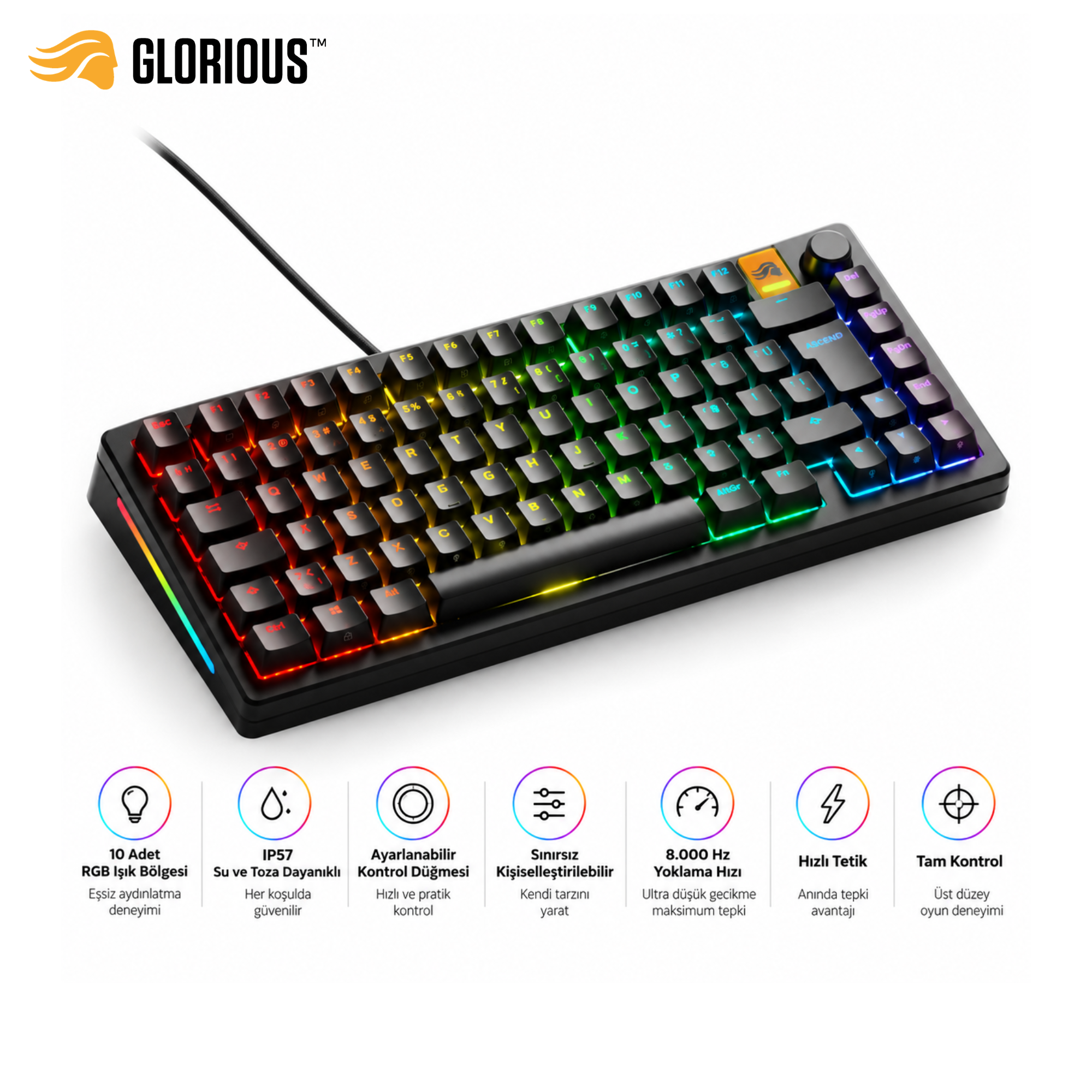 Glorious Gmmk3 He %75 Mekanik Modüler Kablolu Siyah Oyuncu Klavyesi TR (GLO-G3-75PBHETR)
