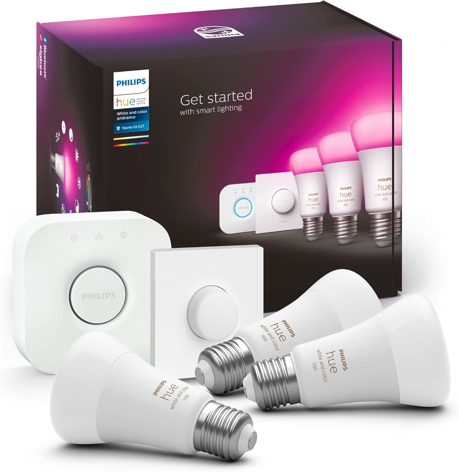 Philips Hue WCA 9-75W Renkli Akıllı Led Ampul Başlangıç Seti, 3'lü, Akıllı Butonlu, E27, Bluetooth Özellikli
