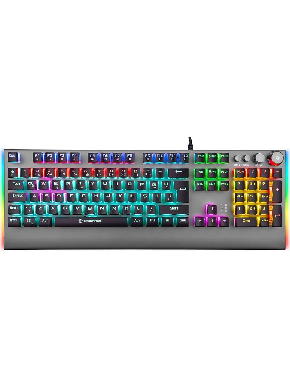Rampage KB-R210 FAVORY Rainbow Aydınlatmalı Kristal Blue Switch Mekanik Gaming Oyuncu Klavyesi