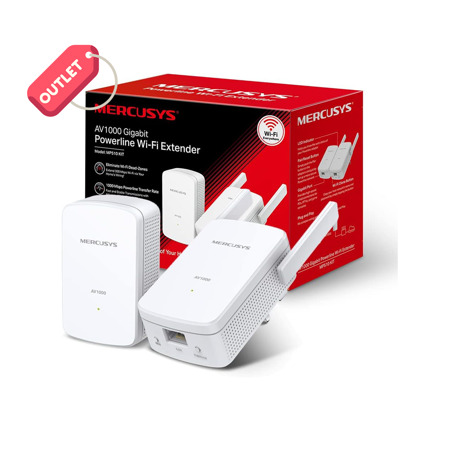 OUTLET MERCUSYS MP510 KIT, AV1000 Gigabit Powerline WiFi Kit