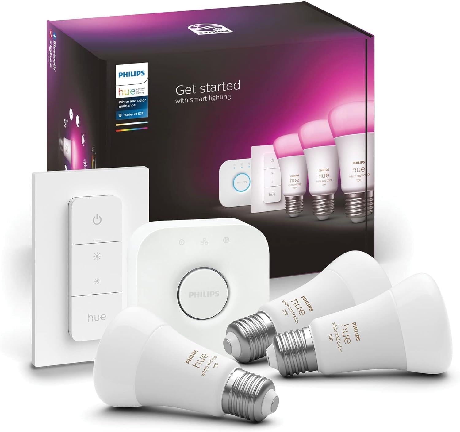 Philips HueWCA 9-75W Renkli Akıllı Başlangıç Seti 3'lü Kumandalı E27 Bluetooth Özellikli