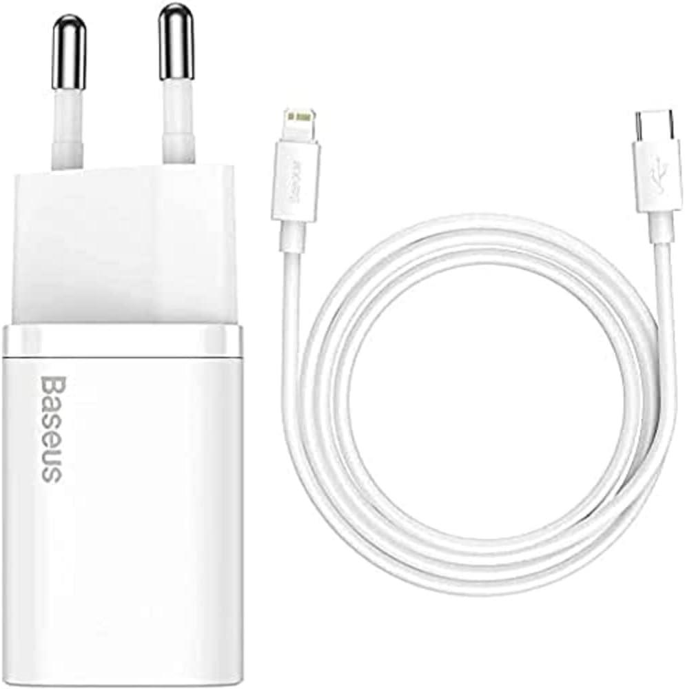 Baseus Super Si PD 20W USB-C & USB-C Kablo ve Hızlı Şarj Cihazı Seti - Beyaz