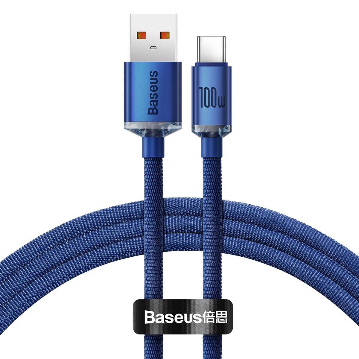 Baseus Crystal Shine 100W 5A USB - USB-C Hızlı Şarj Data Kablosu 1.2M, Mavi