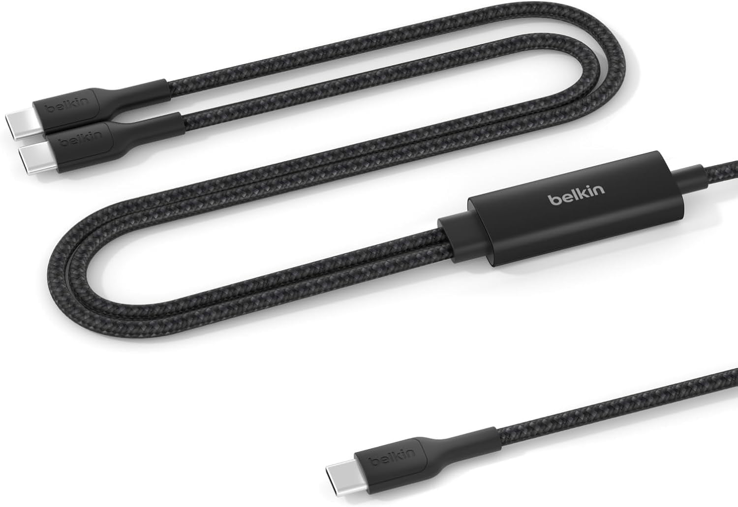 Belkin BoostCharge Pro 2'si 1 Arada 140 W USB-C - USB-C Örgülü Çift Şarj Kablosu, 1.5M, Siyah