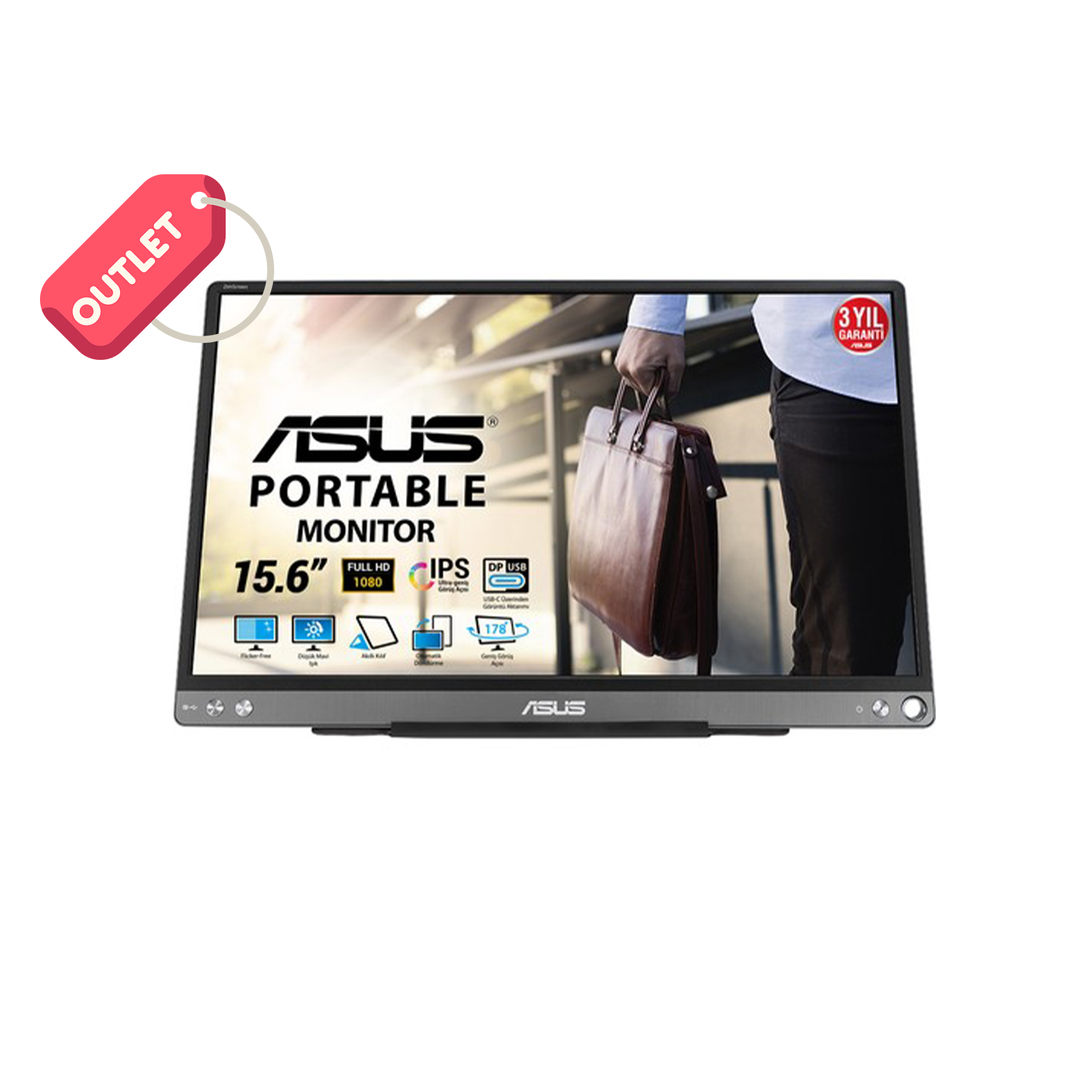 OUTLET ASUS ZENSCREEN MB16ACE 15,6 Taşınabilir USB Monitör IPS 1920X1080 5MS USB Type-C