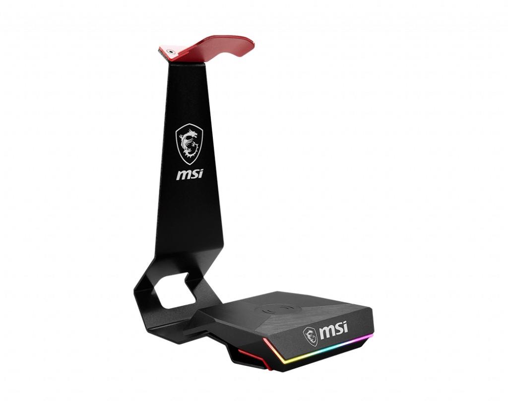 MSI GG HS01 HEADSET STAND + WIRELESS RGB CHARGER METAL KULAKLIK TUTUCU VE KABLOSUZ SARJ ALETI 15W HIZLI SARJ RGB GOSTERGE KAYMAZ TABAN QI SERTIFIKALI
