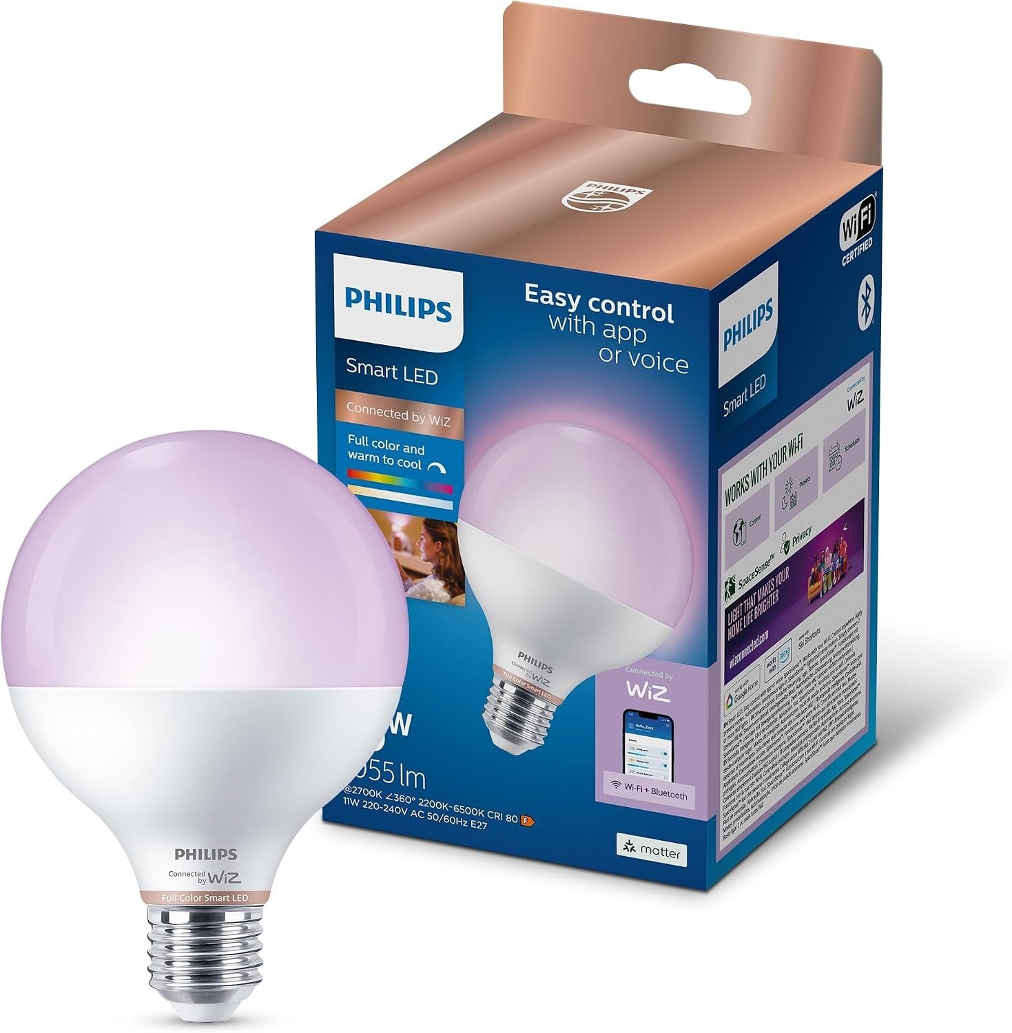 Philips Smart Lighting LED Globe Ampul G95 E27 75W Eşdeğer RGB - Google Home, Alexa, HomeKit ve Matter uyumlu