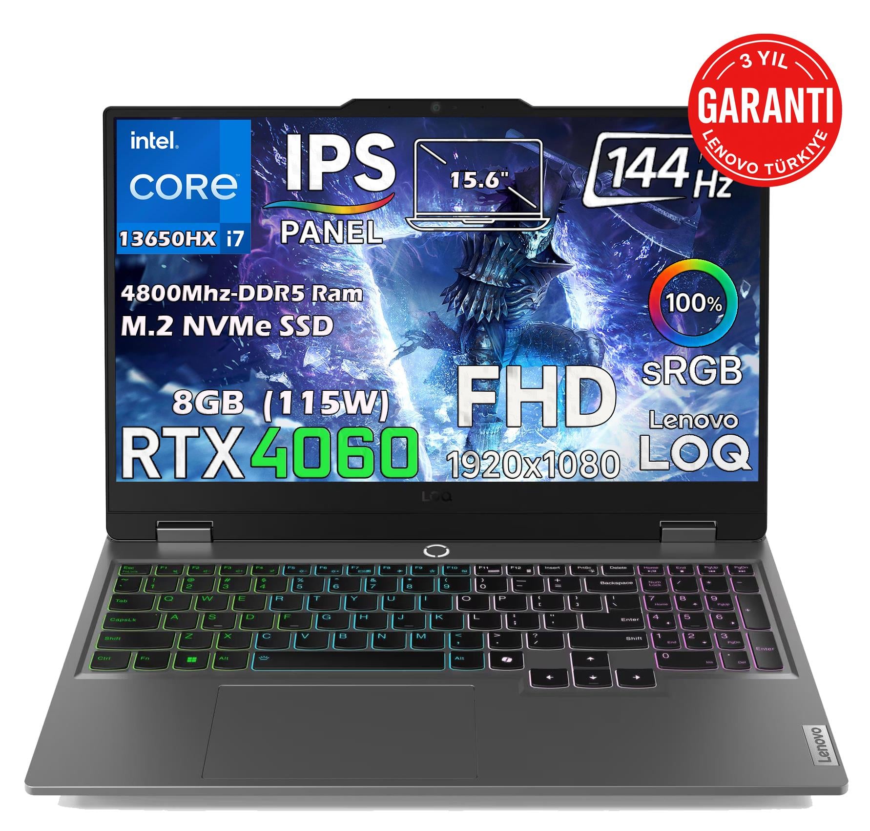 Lenovo Loq 15IRX9 Intel Core I7-13650HX 32GB 512GB SSD 8gb Nvıdıa Geforce Rtx 4060 (115W) 144Hz 15.6