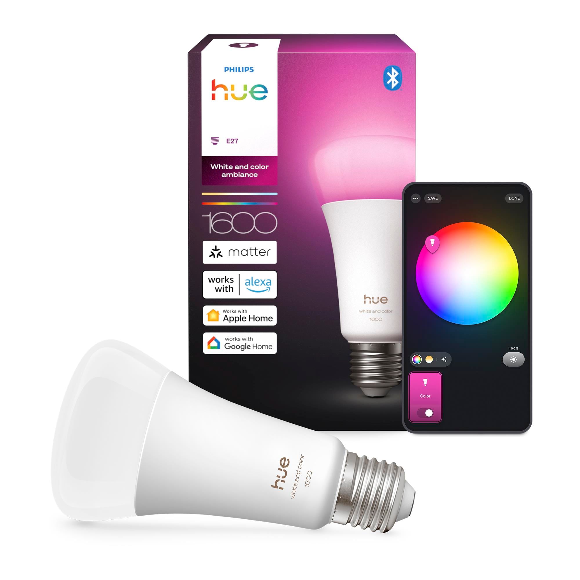Philips HueWCA E27 1600 Lumen Renkli Akıllı Ampul A67 (11.8W Yeni Enerji Tasarrufu)