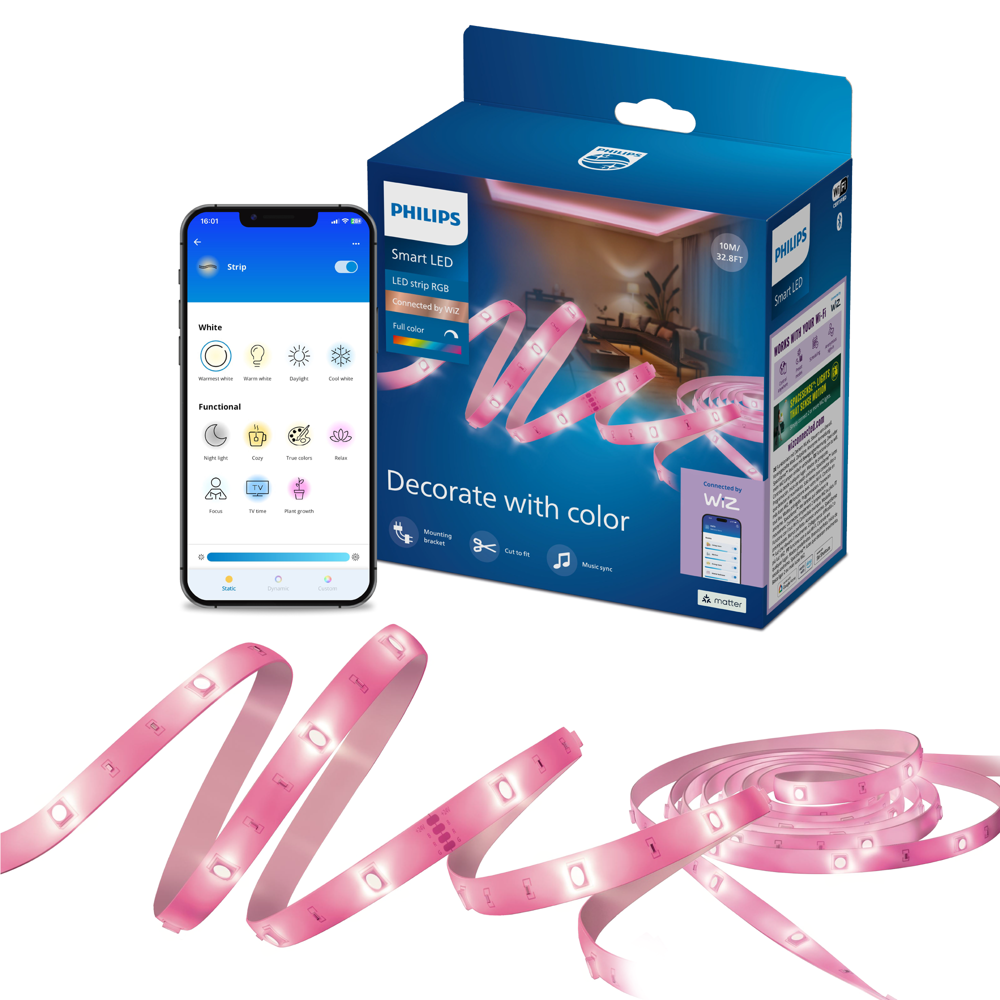 Philips Smart Lighting RGB LED Şerit 10 m (Type-C) - Google Home, Alexa, HomeKit ve Matter uyumlu