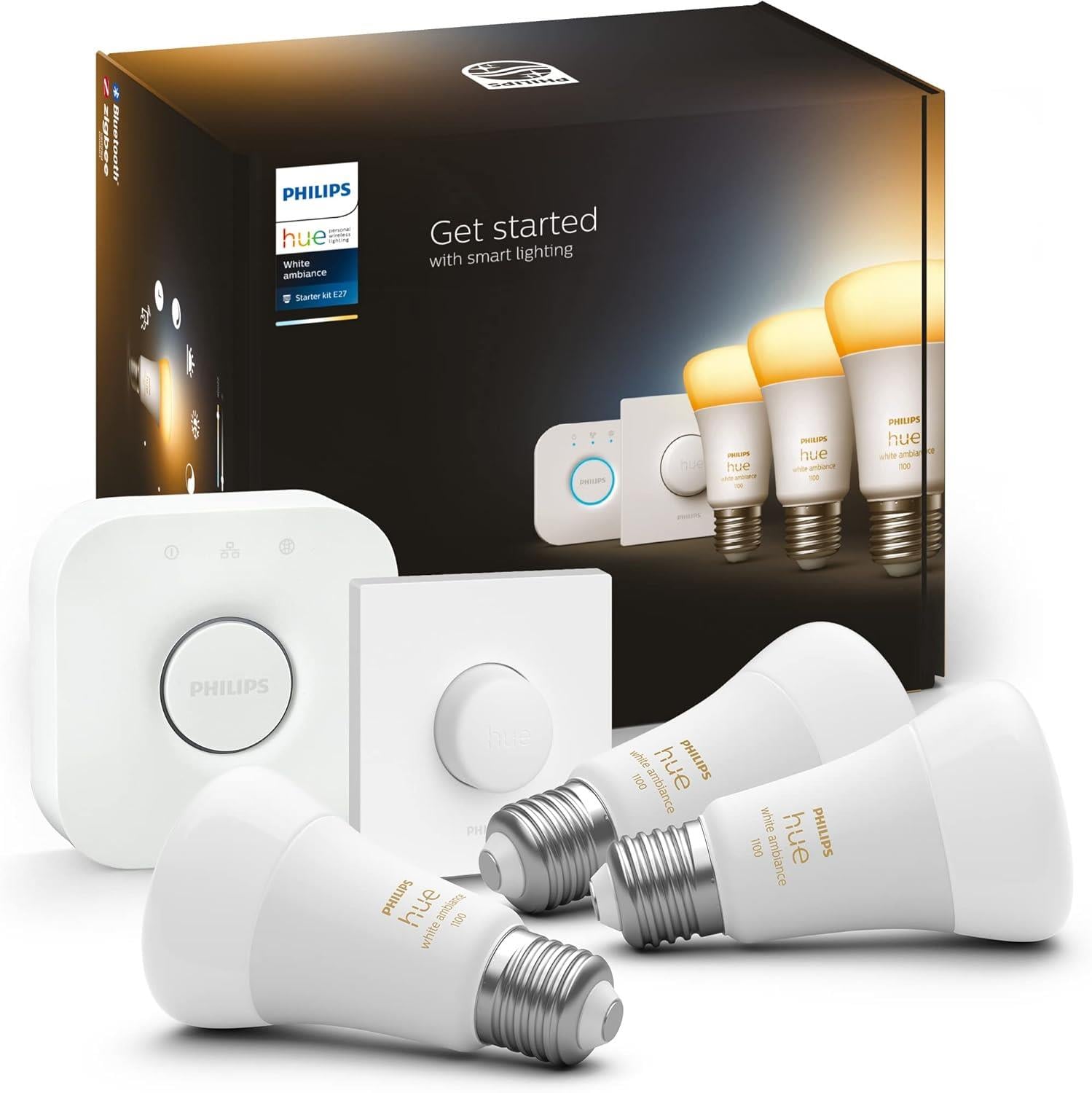 Philips HueWA 8-75W Beyaz Ambiyans Akıllı Led Ampul Başlangıç Seti 3'lü, Akıllı Butonlu, E27, Bluetooth Özellikli 