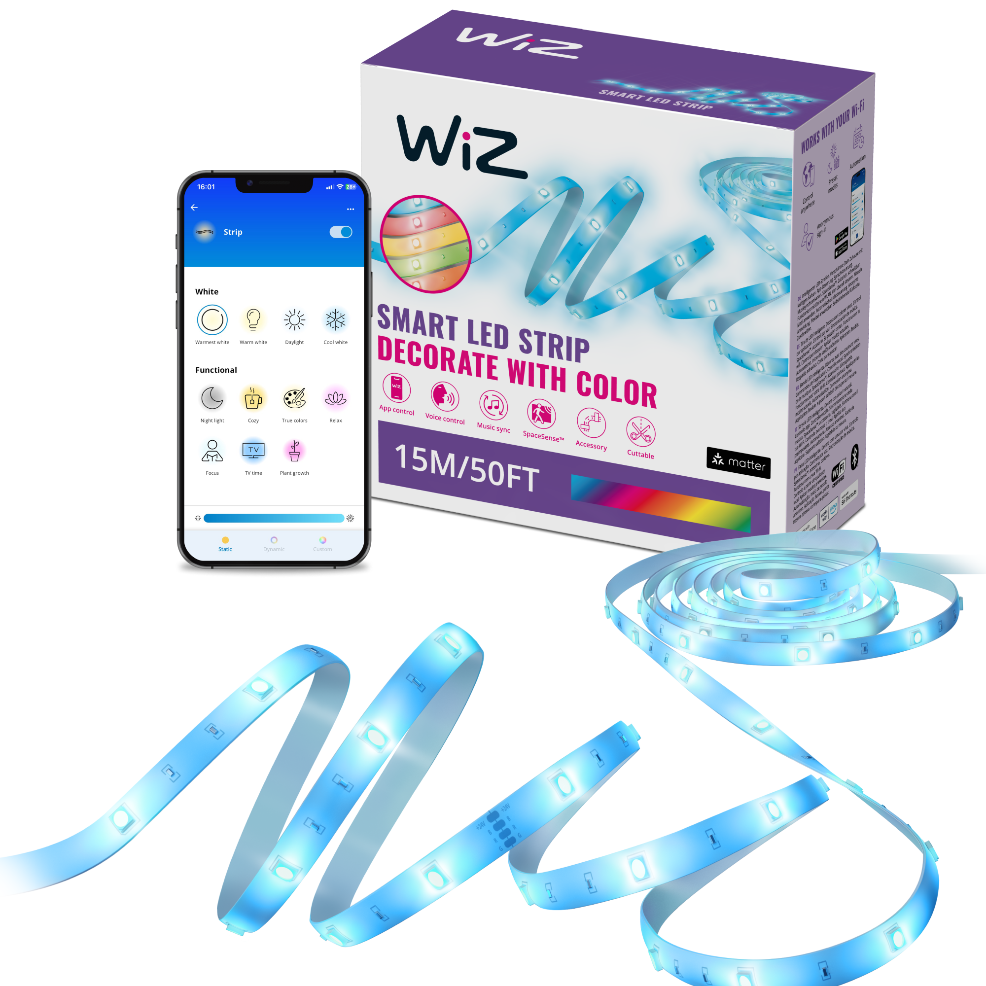 Wiz RGB 15 Metre Akıllı Led Şerit (16 Milyon Renk, Wi-Fi Kontrollü) - Google Home, Alexa and HomeKit