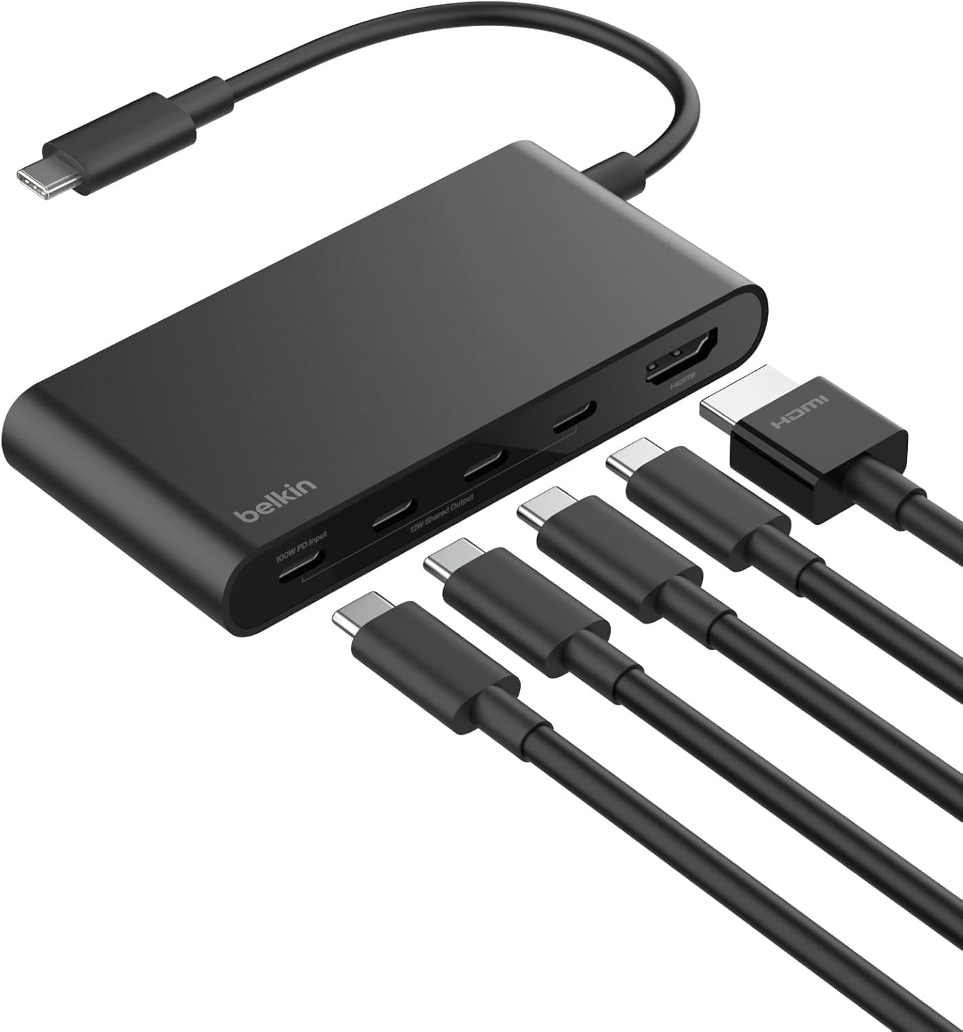 Belkin USB-C Hub, 5 Portlu Hub, 4K HDMI Görüntüleme, 60Hz, 100W Güç Dağıtımı, 10 Gbps Hızlı Veri Aktarımı, USB-C Çoklu Bağlantı Noktalı Adaptör