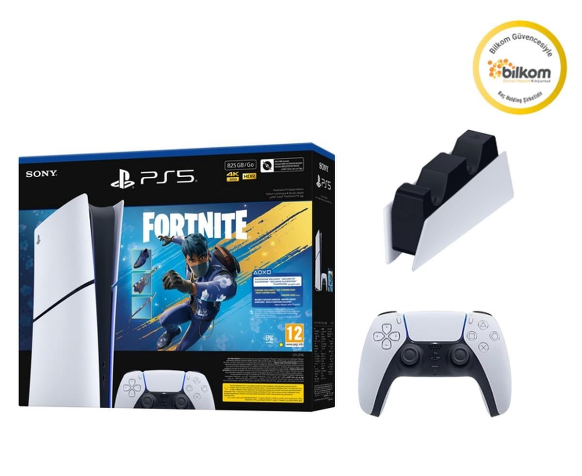 Sony PS5 Digital Fortnite V2 + DualSense Kol ve Şarj İstasyonu (Bilkom Garantili)
