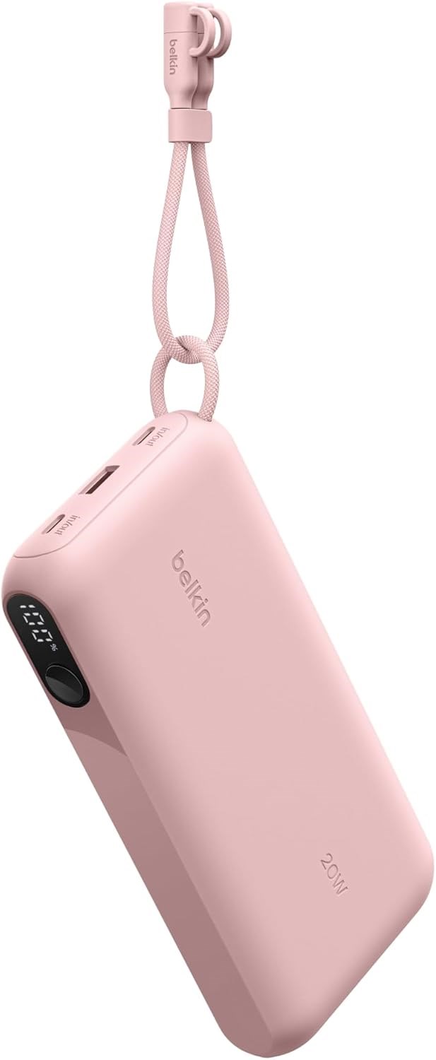 Belkin Boostcharge Power Bank 20000 Mah Display, PD 20W USB-C Kablolu, Pembe