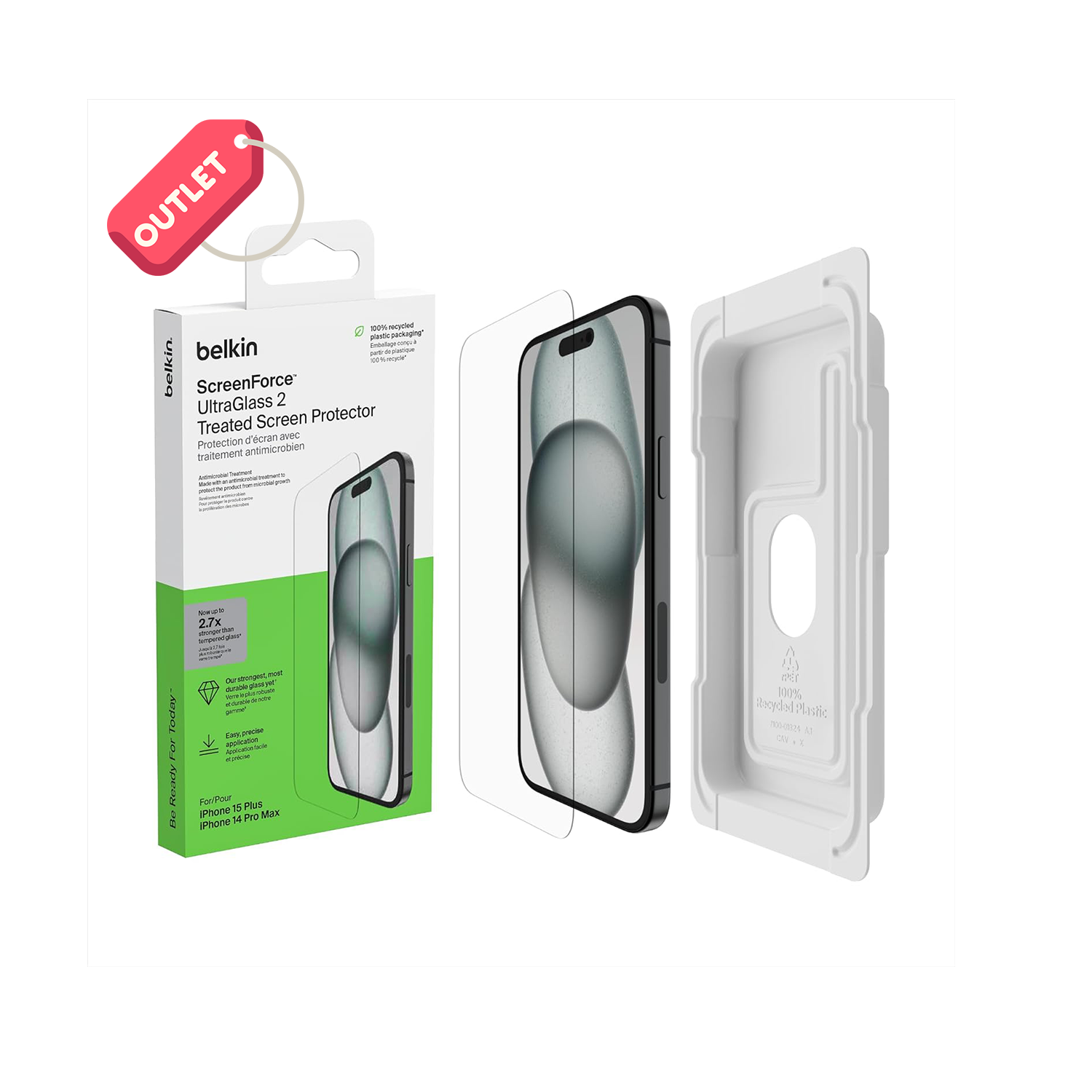 OUTLET Belkin ScreenForce UltraGlass 2 iPhone 15 Plus, 14 Pro Max ile uyumlu Ekran koruyucu - ‎OVA132zz